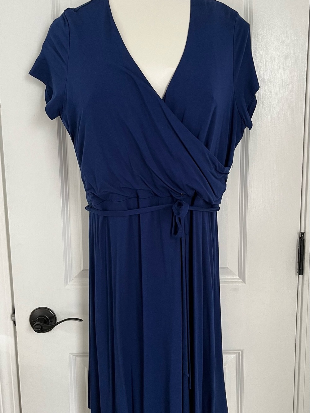 Lands' End Navy Wrap-Style Midi Dress